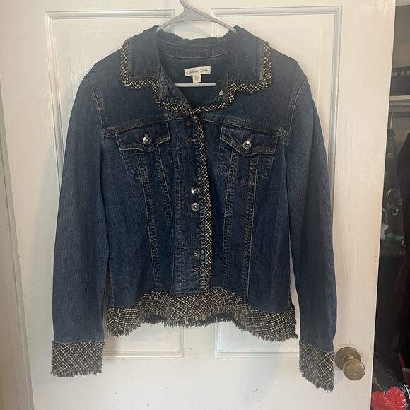 Coldwater Creek Jackets & Blazers - Coldwater Creek Denim Jacket 14 Brown/Black Woven Trim Fringe Classic Western